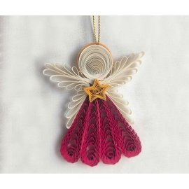 Quilling paper X'mas Angel - Red - leave wings