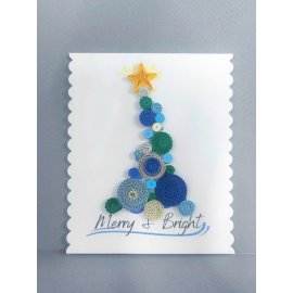 Quilling card - Christmas tree - Blue, white, green