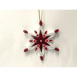 Paper quilling ornament, snowflake White red