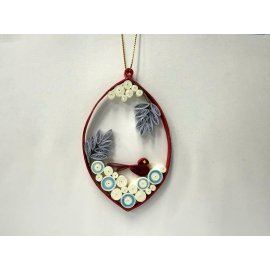 Paper quilling ornament, winter leaf, bird