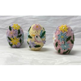 Set of 3 paper quilling eggs, hummingbird and flowers