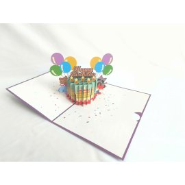 Color paper card cutting 3D Happy Birthday inside