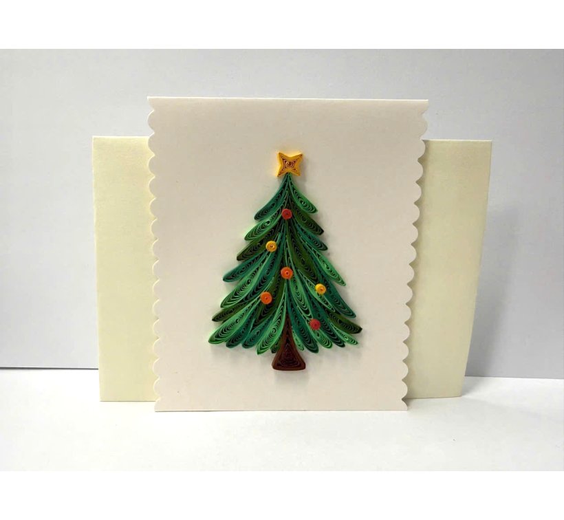 Paper quilling card Christmas tree in 3 colored green