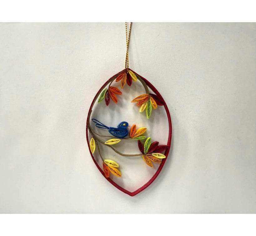 Paper quilling ornament, Fall branch and bird