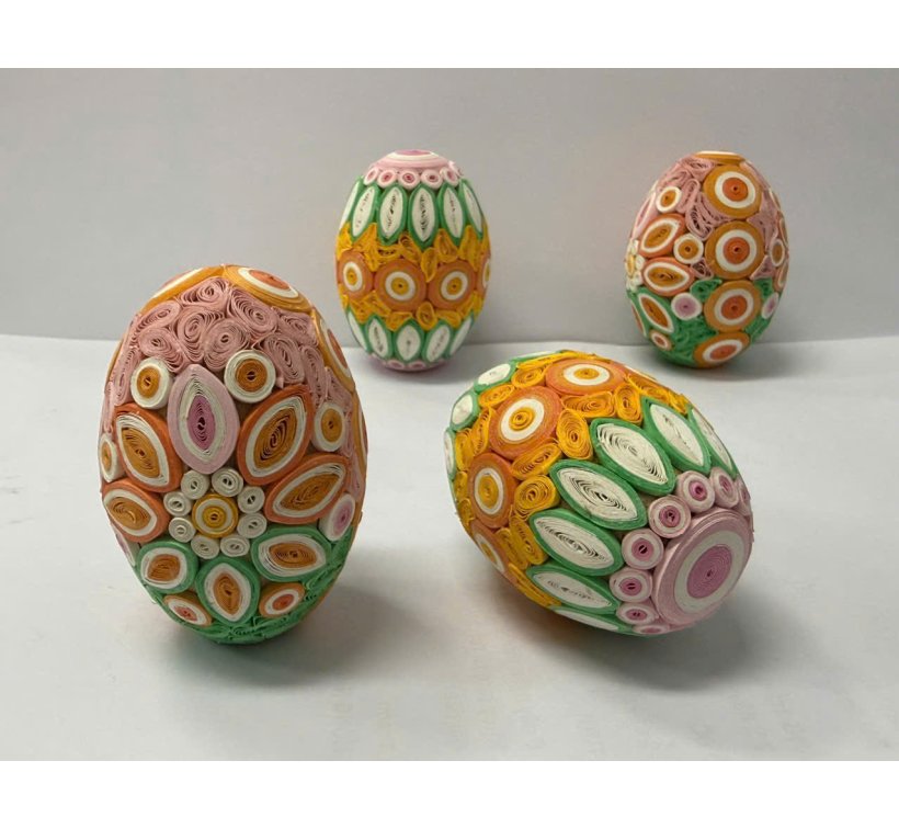 Set of 4 paper quilling Bright  Spring flower eggs